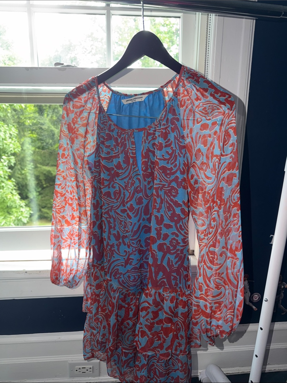 Amanda Uprichard Blue and Orange Long-Sleeve Floral Dress